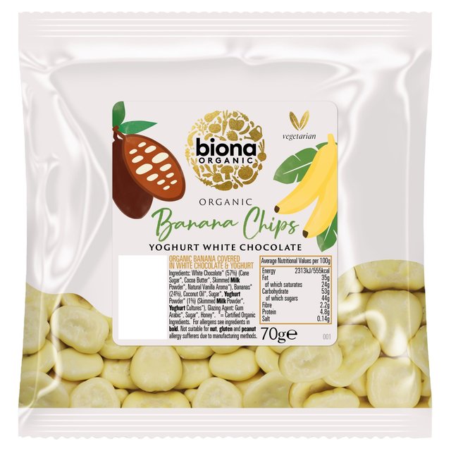 Biona Organic Banana Chips Yoghurt White Chocolate 70g