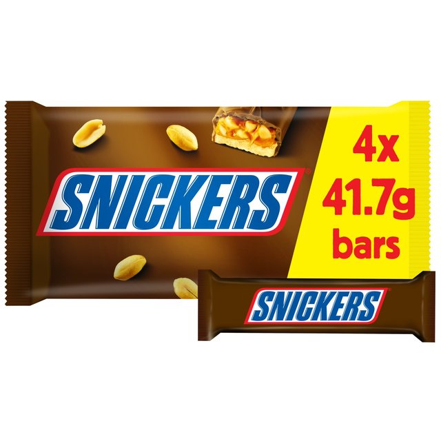 Snickers Caramel Nougat Peanuts & Milk Chocolate Snack Bars Multipack 4 x 41.7g