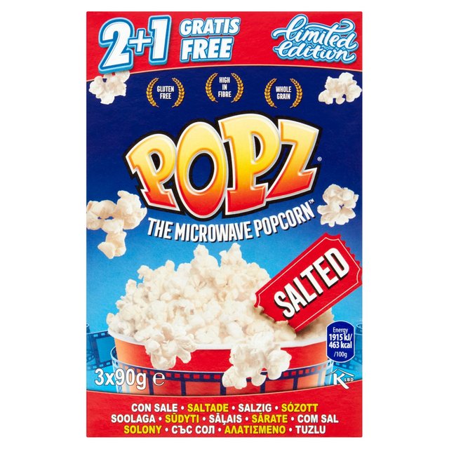 Popz Microwave Popcorn Salted 3 x 90g