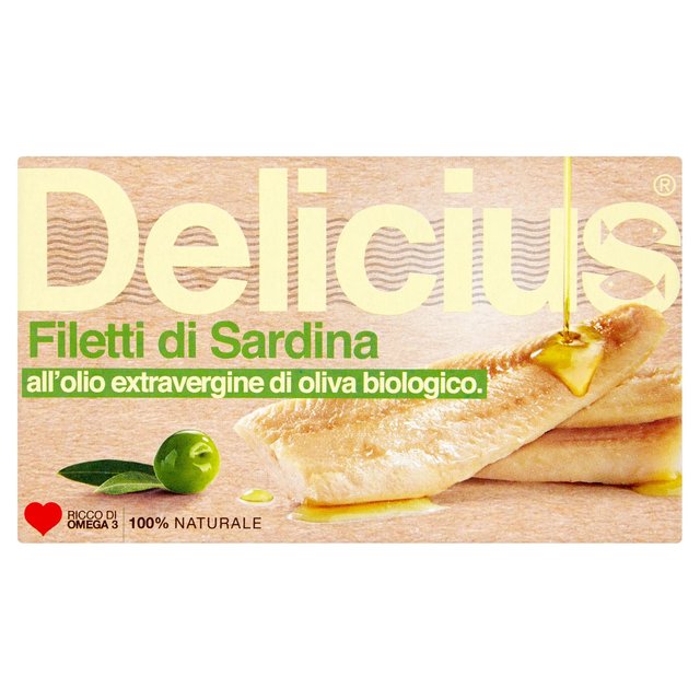 Delicius Sardine Fillets in Organic Extra Virgin Olive Oil 90g