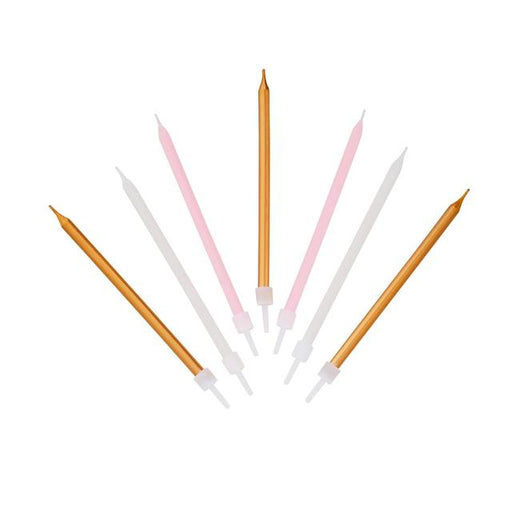 Pink, White & Gold Birthday Candles 16 per pack