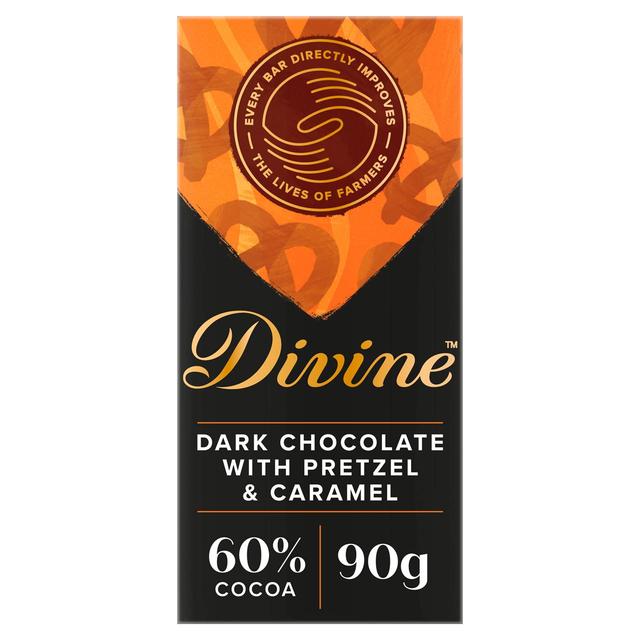 Divine 60% Dark Chocolate with Pretzel & Caramel 90g