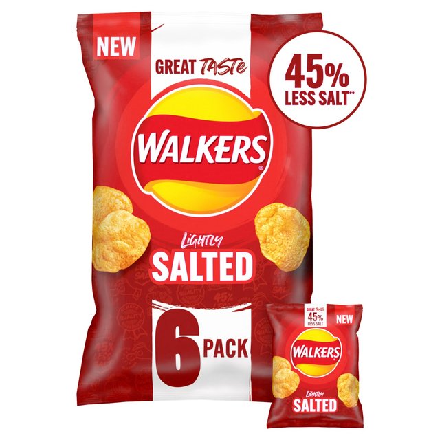 Walkers Less Salt Lightly Salted Multipack Crisps 6 per pack