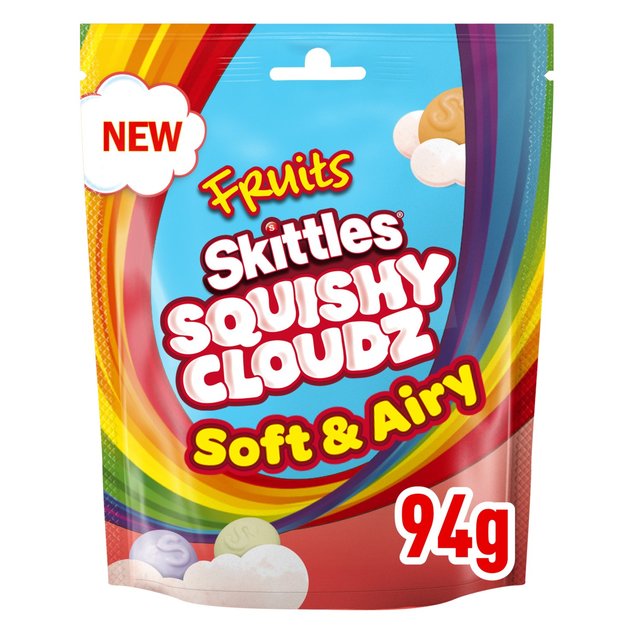 Skittles Squishy Cloudz Chewy Sweets Fruit Flavoured  Sweets Pouch Bag 94g