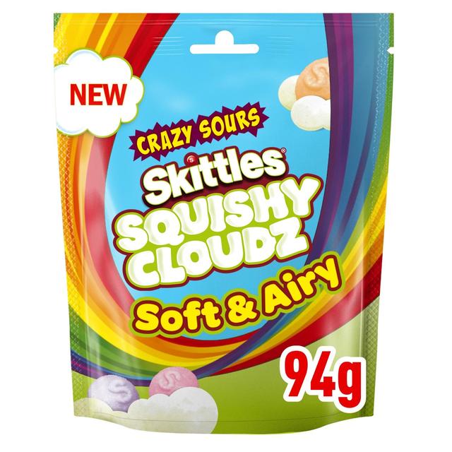 Skittles Squishy Cloudz Sour Sweets Fruit Flavoured  Sweets Pouch Bag 94g