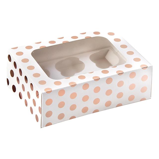 Rose Gold Foil Polka Dots Cupcake Box for 6 Cupcakes N/A