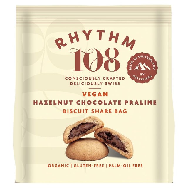 Rhythm 108 Swiss Vegan Hazelnut Chocolate Praline Biscuit Share Bag 135g