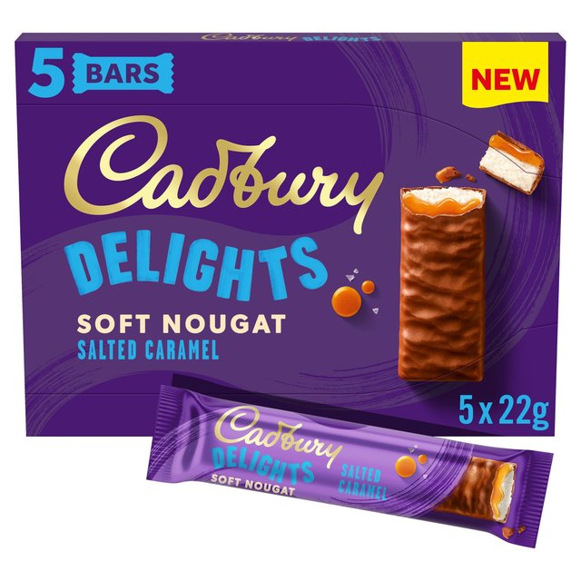 Cadbury Delights Soft Nougat Salted Caramel Chocolate Bars 5 per pack