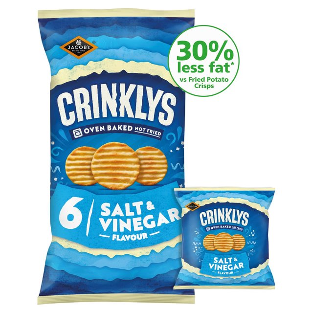 Jacobs Crinklys Salt & Vinegar 30% Less Fat Baked Snacks Multipack 6 per pack