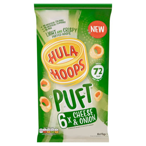 Hula Hoops Puft Cheese and Onion Multipack Crisps 6 per pack