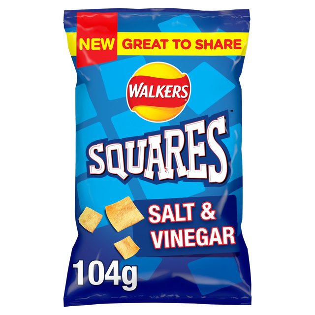 Walkers Squares Salt & Vinegar Sharing Snacks Crisps 104g