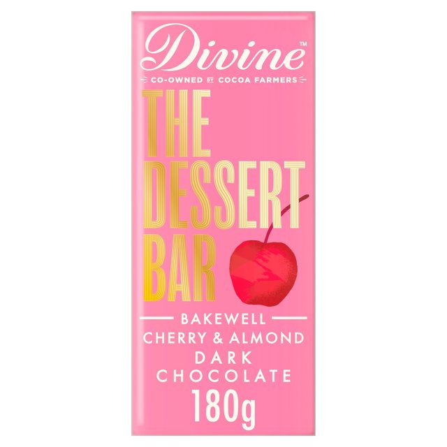 Divine Chocolate Dessert Bar Dark Chocolate Bakewell with Cherry and Almond 180g