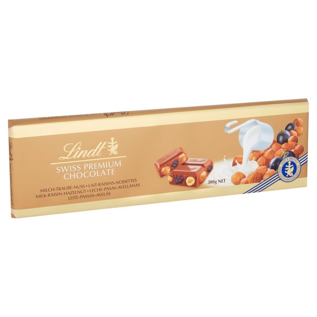 Lindt Gold Bar Milk Chocolate, Hazelnut & Raisin 300g