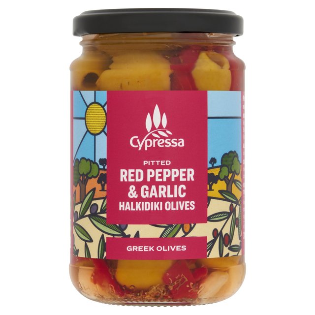 Cypressa Pitted Halkidiki Olives with Red Pepper & Garlic 315g