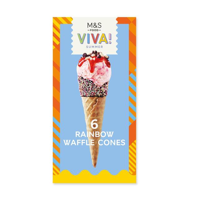 M&S VIVA 6 Rainbow Waffle Cones 75g