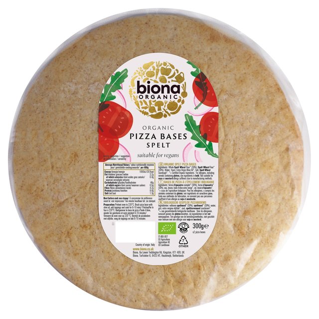 Biona Organic 2 Whole Spelt Pizza Bases 300g