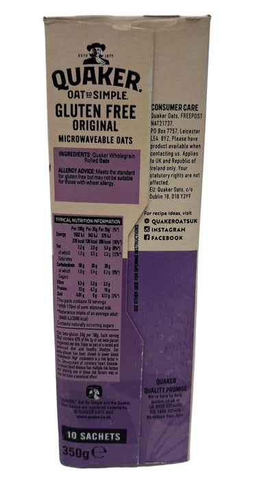 Quaker Oat So Simple Gluten Free Original Porridge Sachets Cereal 10 per pack