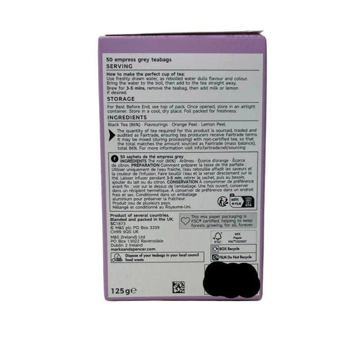M&S Fairtrade Empress Grey Tea Bags 50 per pack