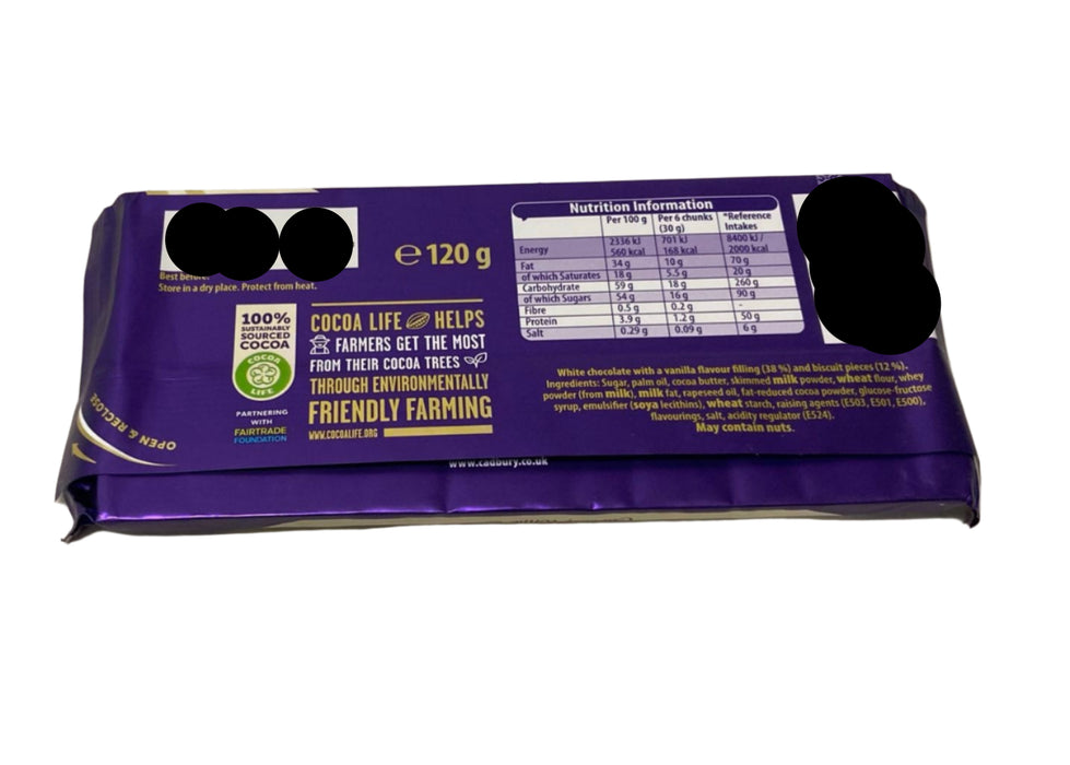 Cadbury Oreo White Chocolate Bar 120g