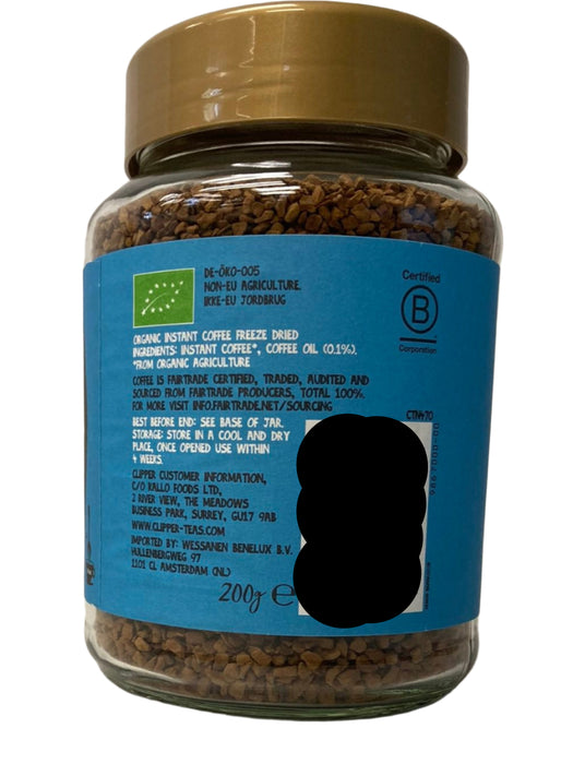 Clipper Fairtrade Organic Instant Medium Roast Arabica Coffee 200g